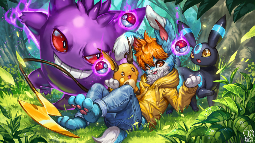 umbreon, gengar, and raichu (original and 1 more) drawn by sa-dui