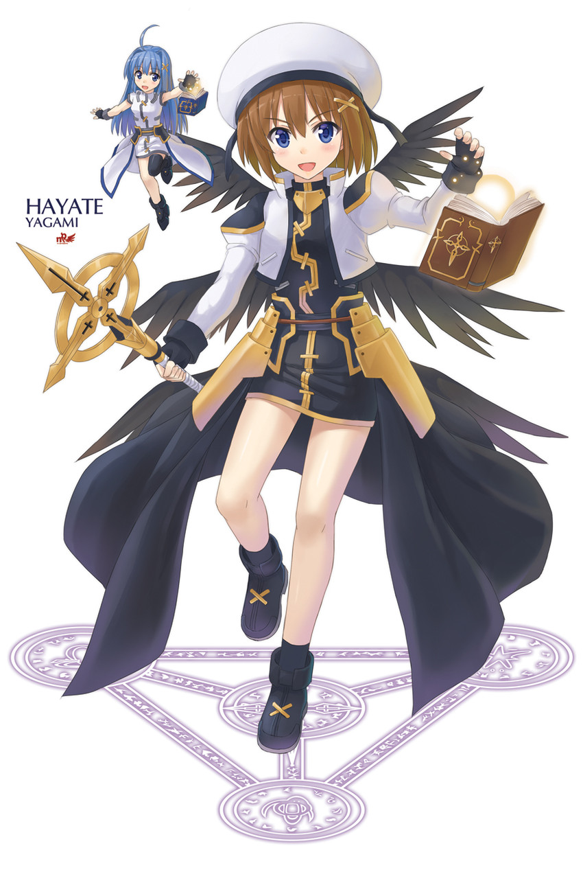 yagami hayate, reinforce zwei, schwertkreuz, tome of the night sky, and book of the azure sky (lyrical nanoha and 2 more) drawn by npcpepper