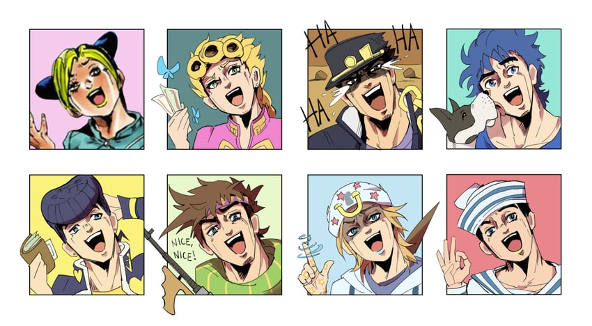 joseph joestar, kujo jotaro, kujo jolyne, giorno giovanna, jonathan joestar, and 3 more (jojo no kimyou na bouken and 8 more) drawn by norue