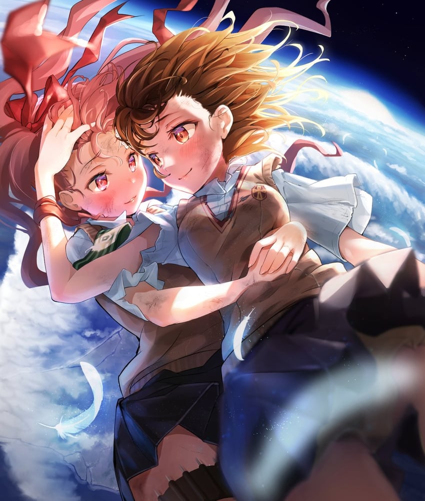 misaka mikoto and shirai kuroko (toaru majutsu no index and 2 more) drawn by yonabe