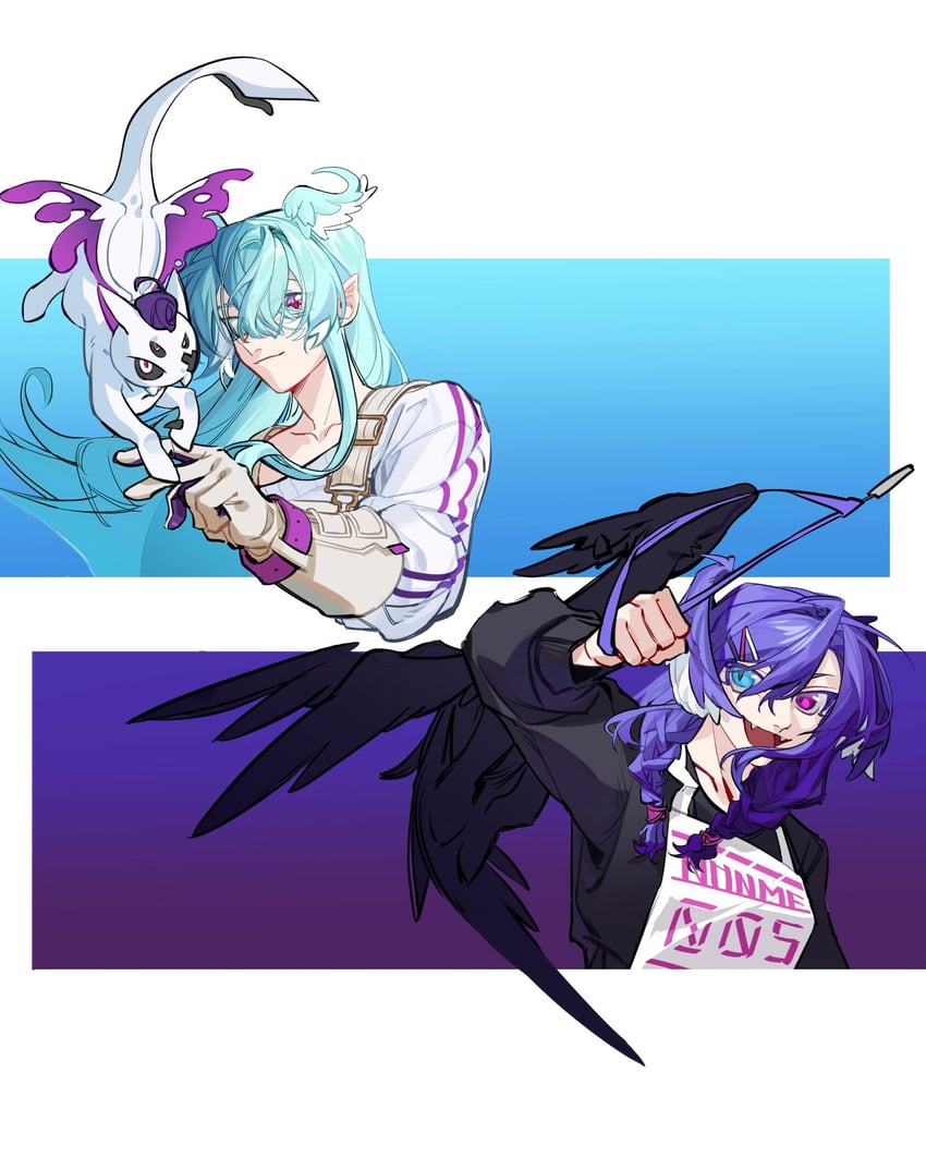 elira pendora, selen tatsuki, pikl, and ember (nijisanji and 1 more) drawn by morigoos