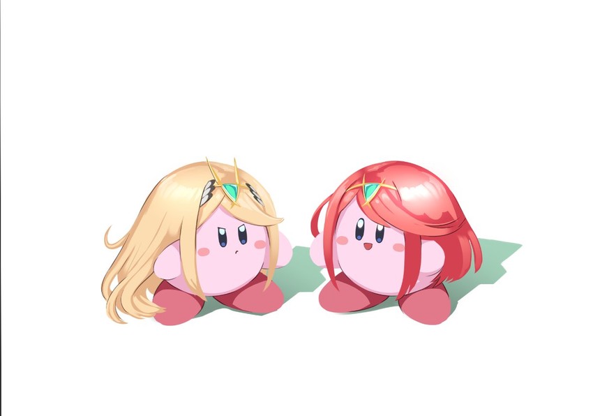 pyra, kirby, and mythra (xenoblade chronicles and 3 more) drawn by seigetsu_kotaku