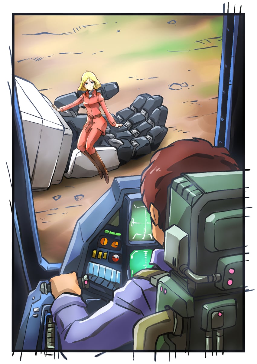 rx-78-2 gundam, amuro ray, and sayla mass (gundam and 1 more) drawn by taiga_hiroyuki