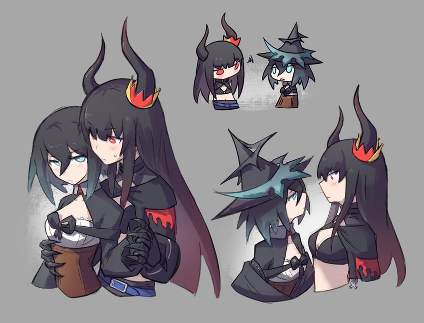 black gold saw and elder caster (black rock shooter and 1 more) drawn by mehyuew39
