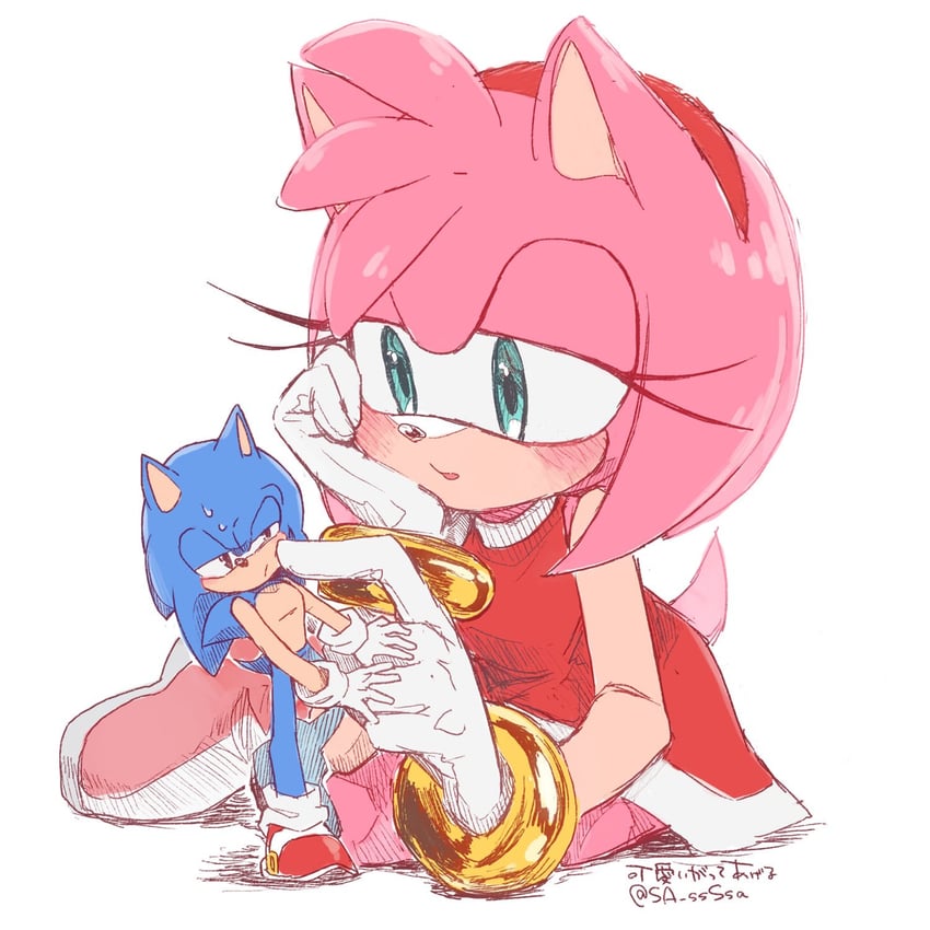 sonic the hedgehog and amy rose (sonic) drawn by konjiki_ringo