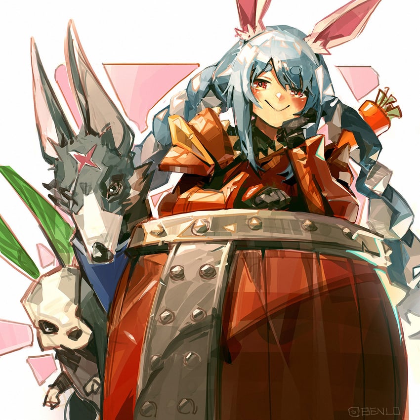 usada pekora, player palico, and canyne (hololive and 1 more) drawn by ben_lo