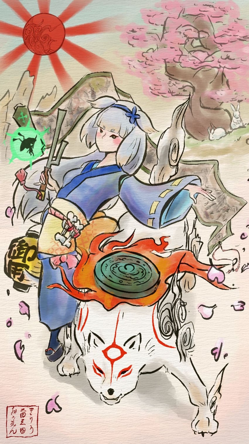 amaterasu, shioriha ruri, and issun (nijisanji and 1 more) drawn by kiryuu_(kiriu_2434ouen)
