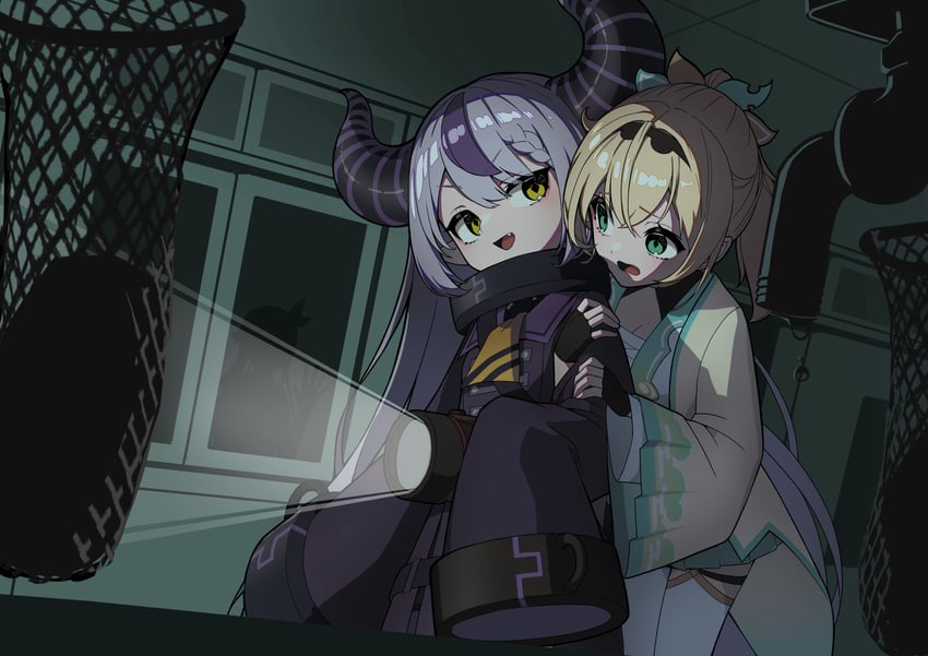 la+ darknesss, kazama iroha, and tokino sora (hololive) drawn by arimoto_wataru