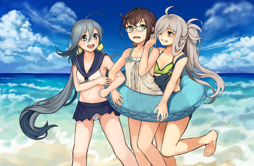 kiyoshimo, asashimo, and okinami (kantai collection) drawn by hatomugi_seika