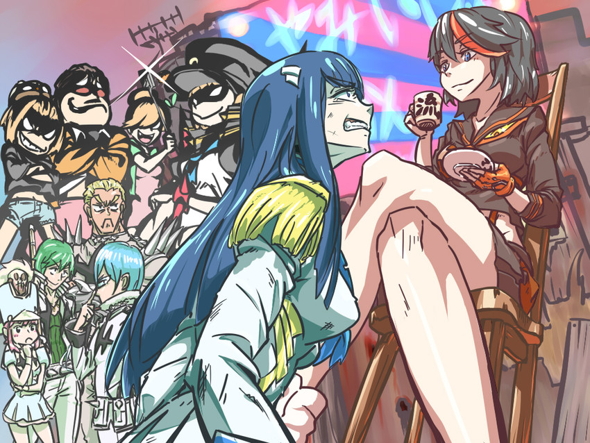 matoi ryuuko, senketsu, kiryuuin satsuki, mankanshoku mako, junketsu, and 7 more (kill la kill) drawn by siozirinootaku21