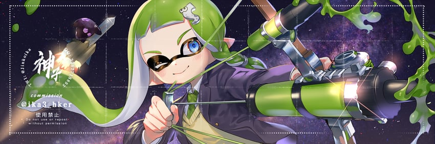 inkling player character, inkling girl, and mr. grizz (splatoon and 1 more) drawn by jinkoika