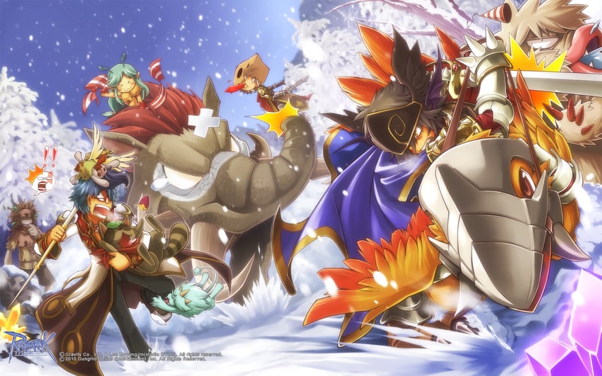 high priest, lord knight, professor, peco peco, smokie, and 4 more (ragnarok online) drawn by ikeya_(higumake)