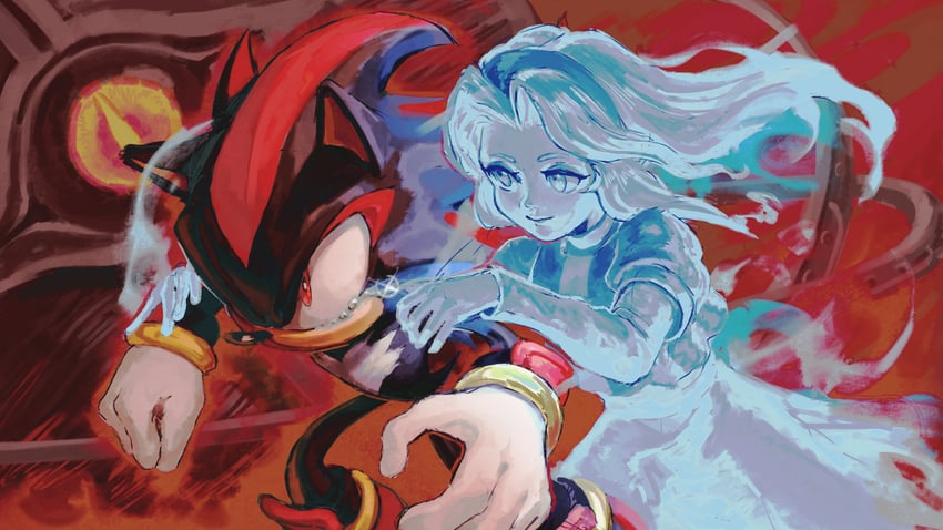 shadow the hedgehog, maria robotnik, and black doom (sonic and 3 more) drawn by kornart
