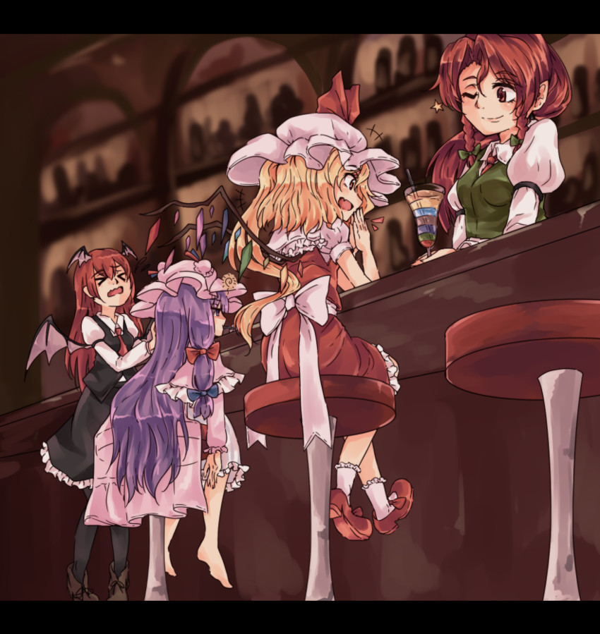 flandre scarlet, patchouli knowledge, hong meiling, and koakuma (touhou) drawn by karua_m