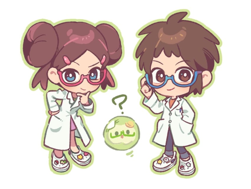 rosa, nate, and solosis (pokemon and 1 more) drawn by 1brad