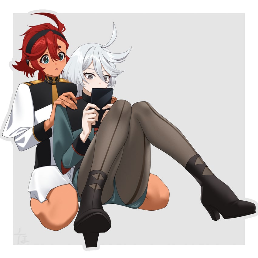 suletta mercury and miorine rembran (gundam and 1 more) drawn by soluna_(so_lu_na)