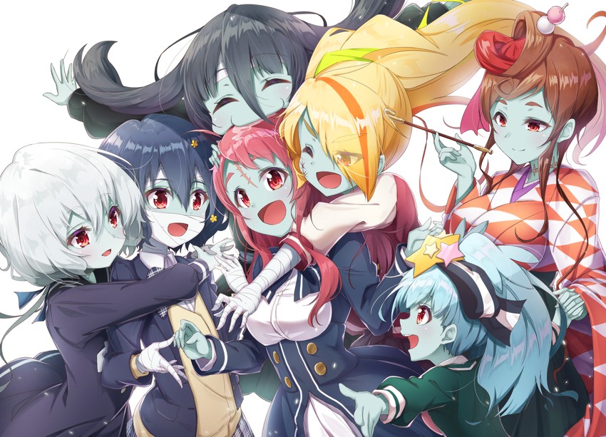 konno junko, minamoto sakura, mizuno ai, nikaidou saki, hoshikawa lily, and 2 more (zombie land saga) drawn by matokechi