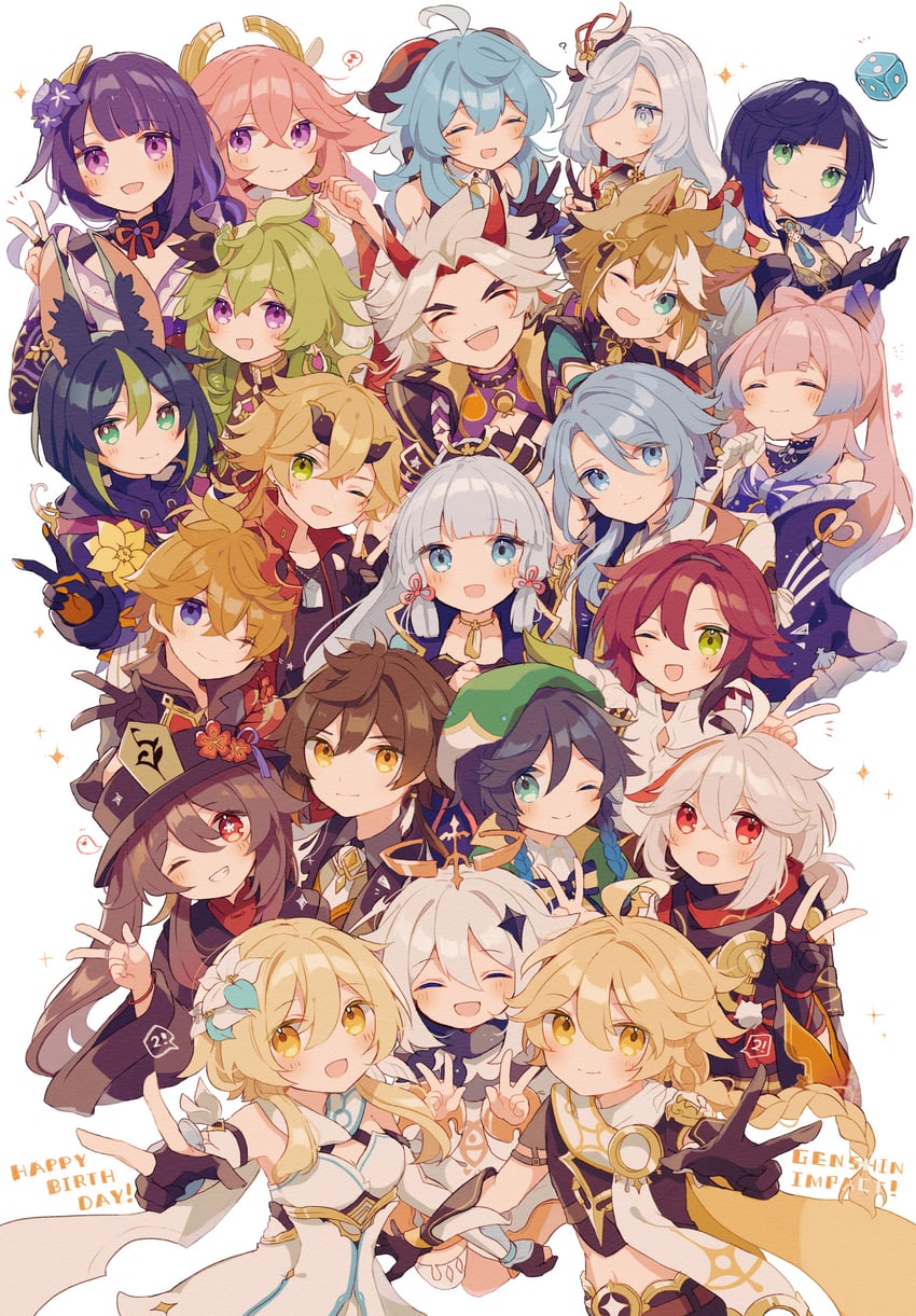ganyu, lumine, raiden shogun, hu tao, aether, and 17 more (genshin impact) drawn by mina_(sio0616)