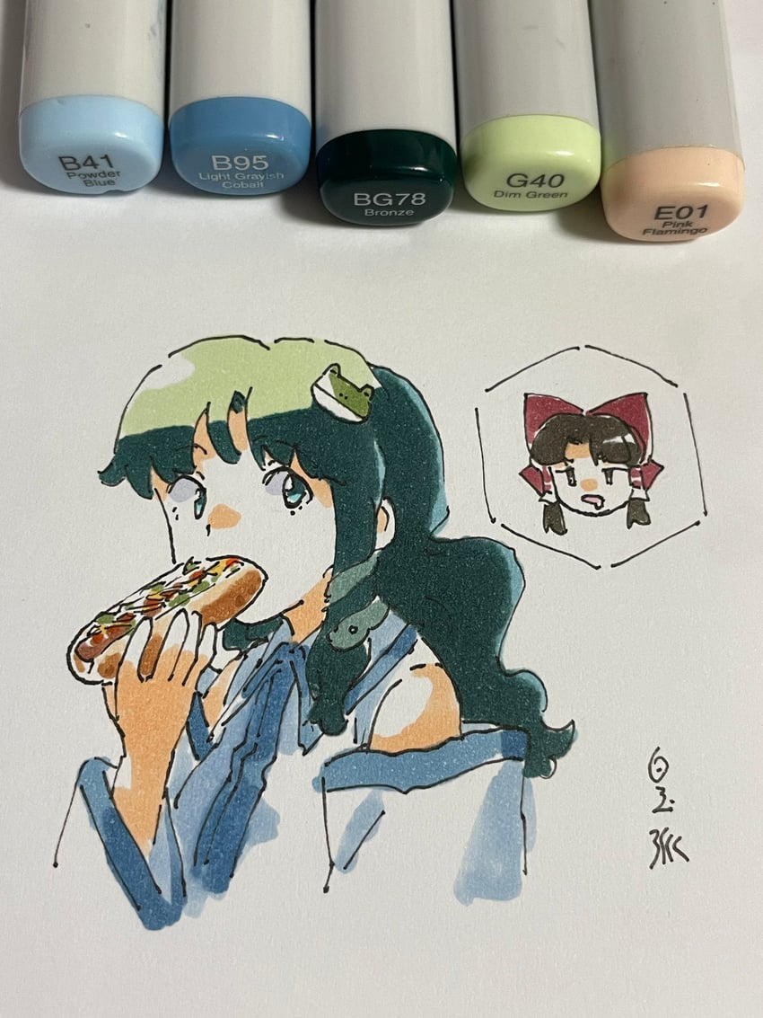 hakurei reimu and kochiya sanae (touhou) drawn by shiratama_(hockey)