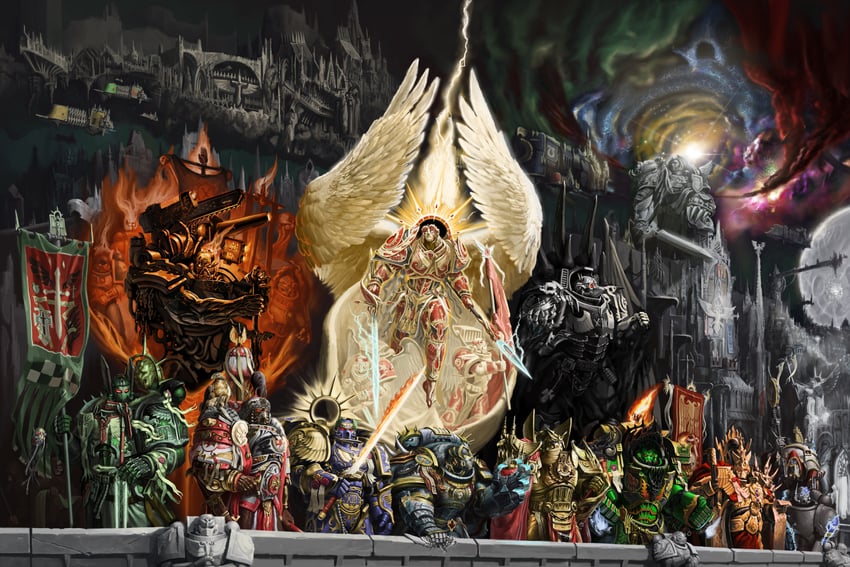 adeptus astartes, emperor of mankind, adeptus mechanicus, sanguinius, roboute guilliman, and 15 more (warhammer 40k) drawn by kim_chan