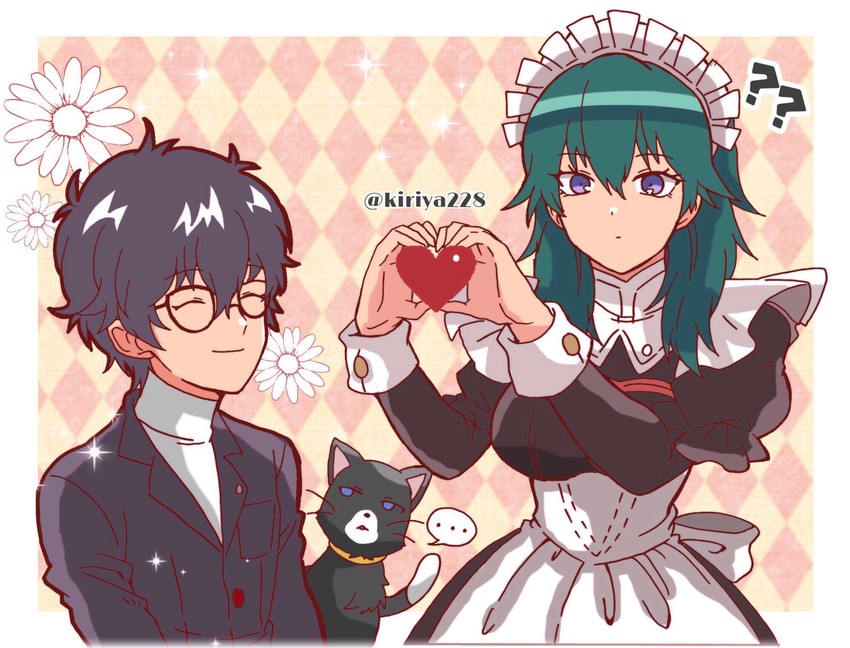 female byleth, amamiya ren, and morgana (fire emblem and 4 more) drawn by kiriya_(552260)