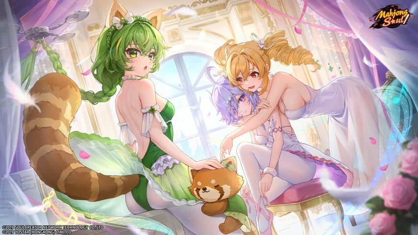 yuzu, suzumiya anju, and mirai (mahjong soul)