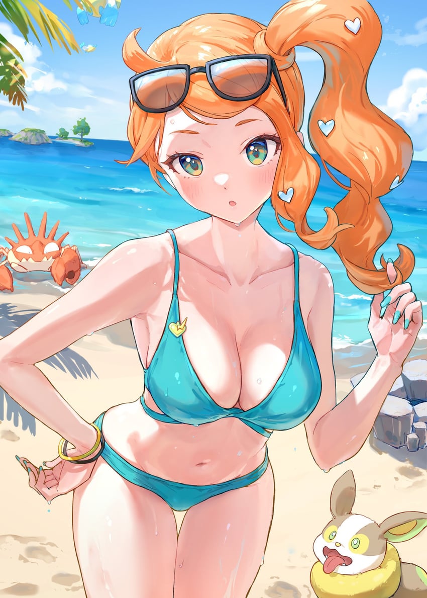 sonia, yamper, pelipper, and kingler (pokemon and 1 more) drawn by yosame0a