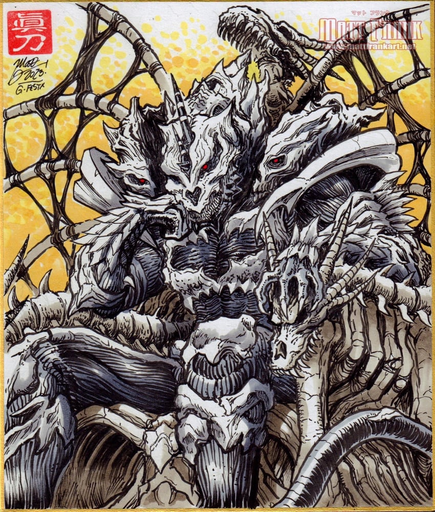 king ghidorah and monster x (godzilla and 1 more) drawn by matt_frank