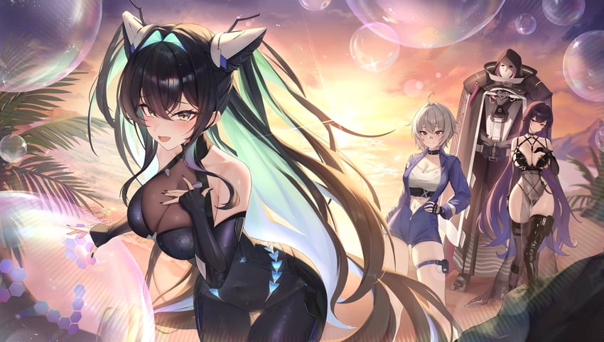 little mermaid, mihara, mori, and yuni (goddess of victory: nikke) drawn by sibo