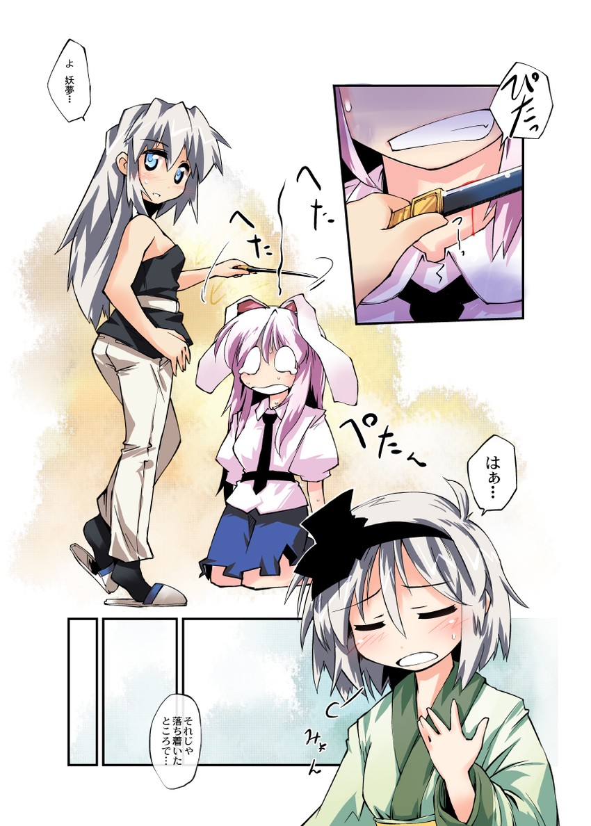 izayoi sakuya, konpaku youmu, and reisen udongein inaba (touhou) drawn by nanaroku_(fortress76)