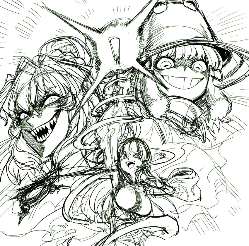 kochiya sanae, moriya suwako, and yasaka kanako (touhou) drawn by spacezin