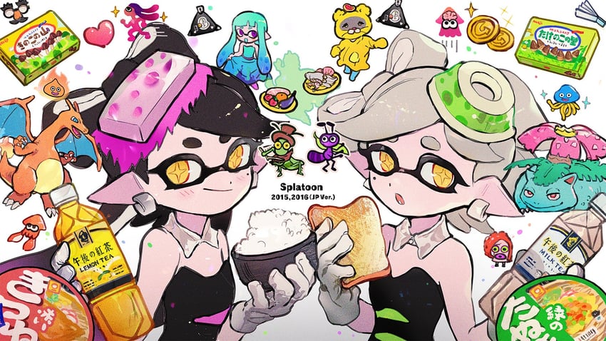 inkling player character, inkling girl, callie, marie, charizard, and 3 more (pokemon and 3 more) drawn by ogi_no_hi