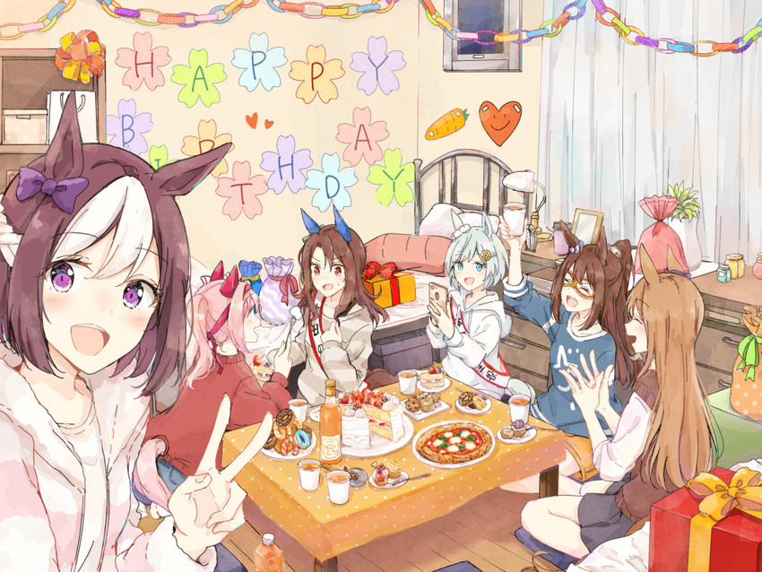 special week, king halo, seiun sky, haru urara, grass wonder, and 1 more (umamusume) drawn by ninjin_nouka