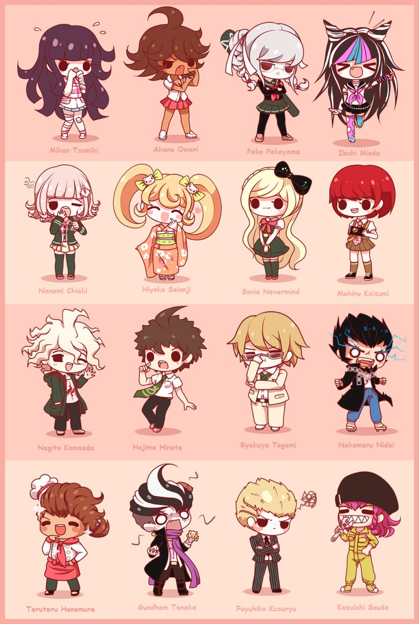 nanami chiaki, komaeda nagito, hinata hajime, tsumiki mikan, mioda ibuki, and 14 more (danganronpa and 2 more) drawn by koki_arts