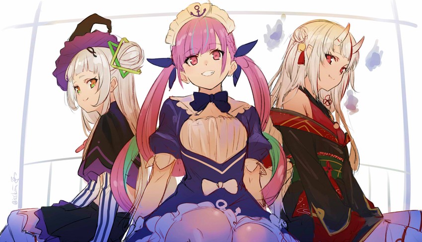 minato aqua, murasaki shion, and nakiri ayame (hololive) drawn by isshiki_(ffmania7)