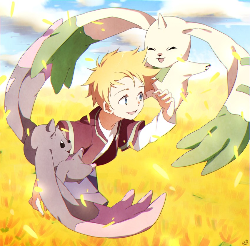 terriermon, lopmon, and wallace (digimon and 1 more) drawn by maro_(lij512)