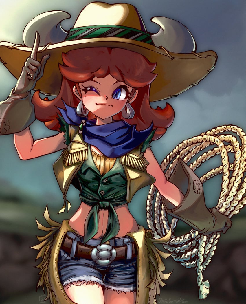 princess peach, princess daisy, and cowgirl peach (mario and 1 more) drawn by stoic_seraphim
