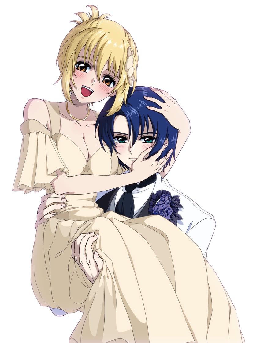 cagalli yula athha and athrun zala (gundam and 1 more) drawn by saeka