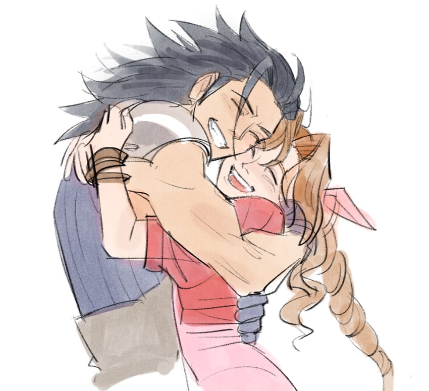 aerith gainsborough and zack fair (final fantasy and 3 more) drawn by unlckdrat