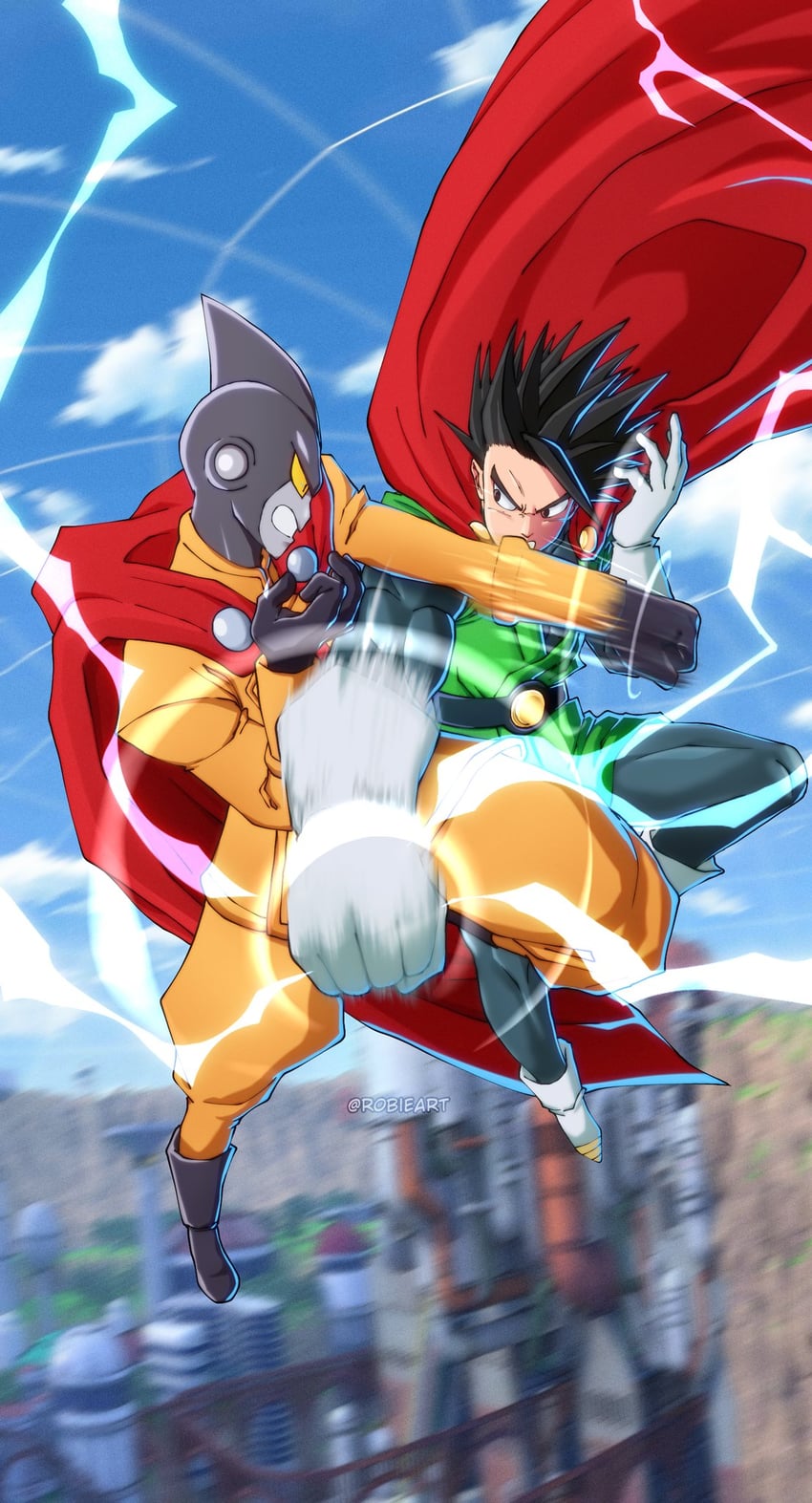 son gohan, gamma 1, and great saiyaman (dragon ball and 2 more) drawn by robieart