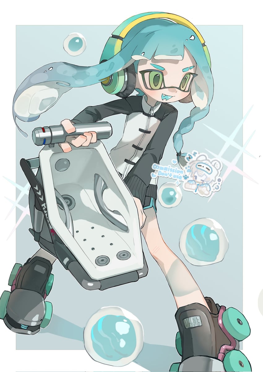 inkling player character and inkling girl (splatoon and 1 more) drawn by p-pepper