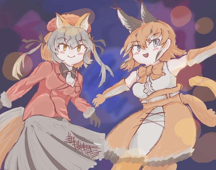 island fox and caracal (kemono friends and 1 more) drawn by hibiwarenibosi