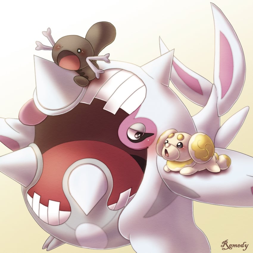 paldean wooper, fidough, and cetitan (pokemon) drawn by remedy_matome