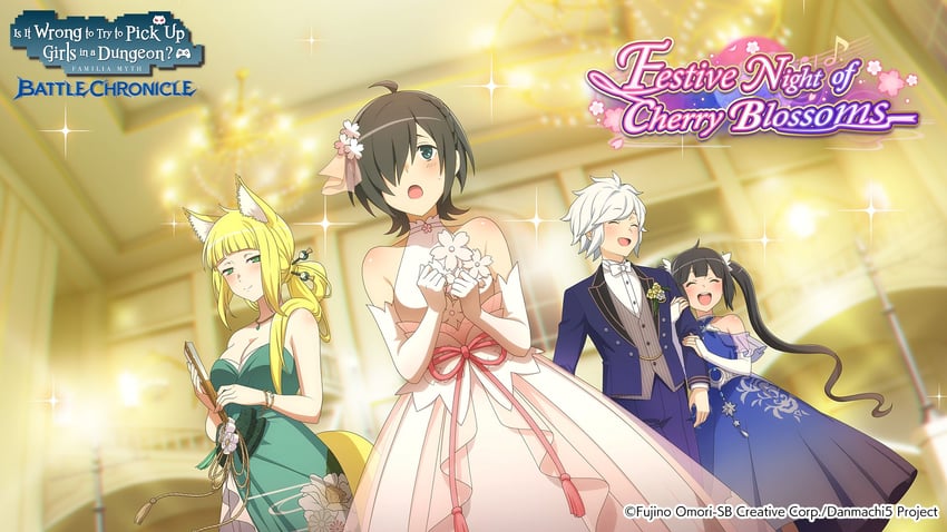 hestia, bell cranel, sanjouno haruhime, and hitachi chigusa (dungeon ni deai wo motomeru no wa machigatteiru darou ka)