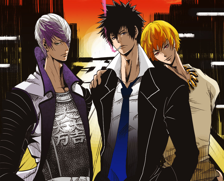 gilgamesh, ishida mitsunari, kougami shin'ya, and seki tomokazu (fate and 3 more) drawn by henyo