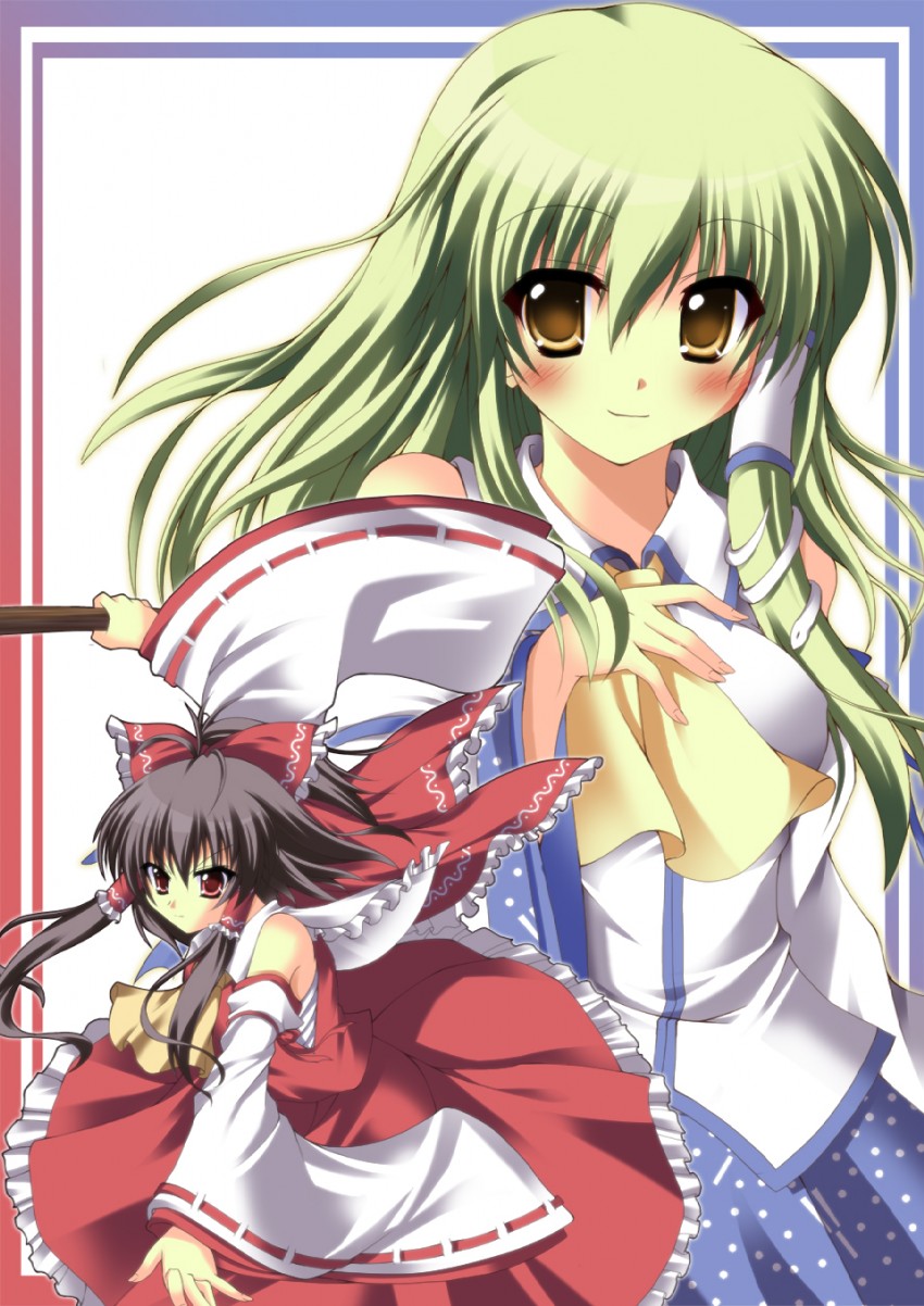 hakurei reimu and kochiya sanae (touhou) drawn by a_flow