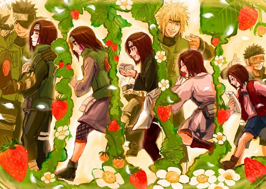 hatake kakashi, uchiha obito, namikaze minato, and nohara rin (naruto and 1 more) drawn by harakara12