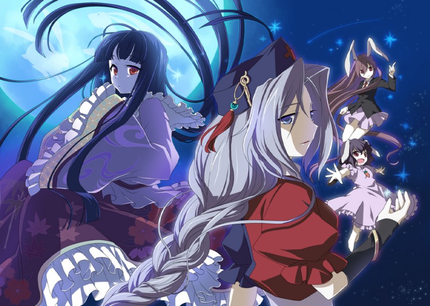 reisen udongein inaba, houraisan kaguya, inaba tewi, and yagokoro eirin (touhou) drawn by soukuu_kizuna