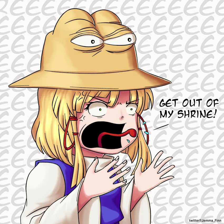 moriya suwako, pyonta, and pepe the frog (touhou and 1 more) drawn by jemma_finn