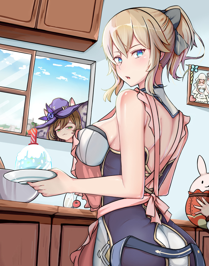 paimon, klee, jean, and lisa (genshin impact) drawn by potato_h